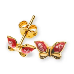 Ohrstecker Schmetterling Gelbgold 750 rot weiss emailliert