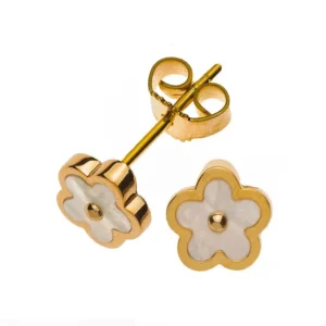 Ohrringe Gelbgold 375 mit Perlmutt in Blumenform