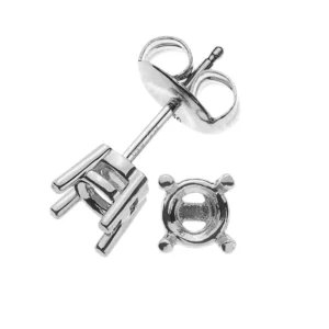 Solitär Ohrstecker Rohlinge 4-Griff-Fassung Weissgold 750 für 2x 1.00ct.
