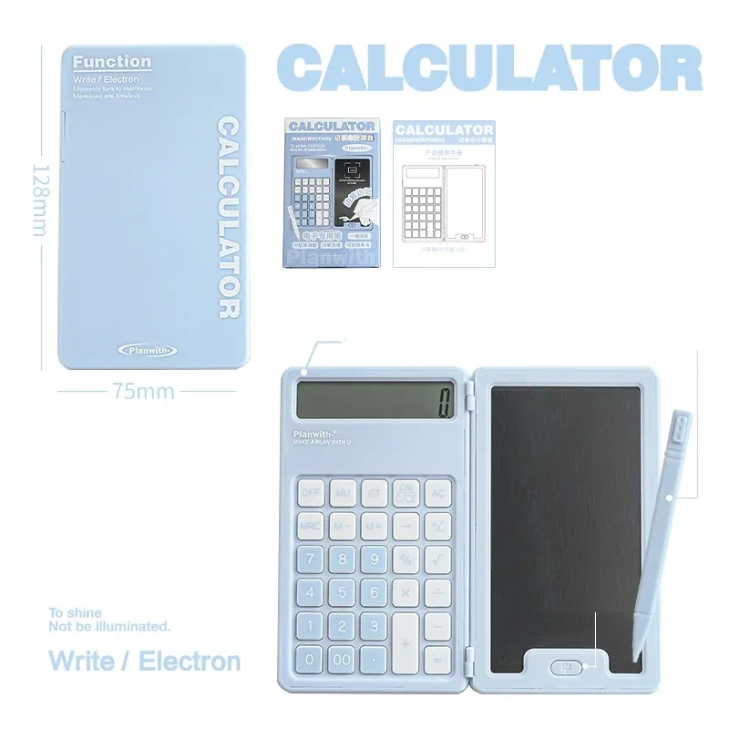 Planwith Compact Portable Calculator with Stylus Pad 128x75mm Blue