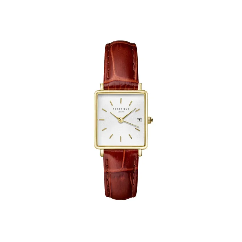 Rosefield Damenuhr Boxy XS Gold Lederarmband