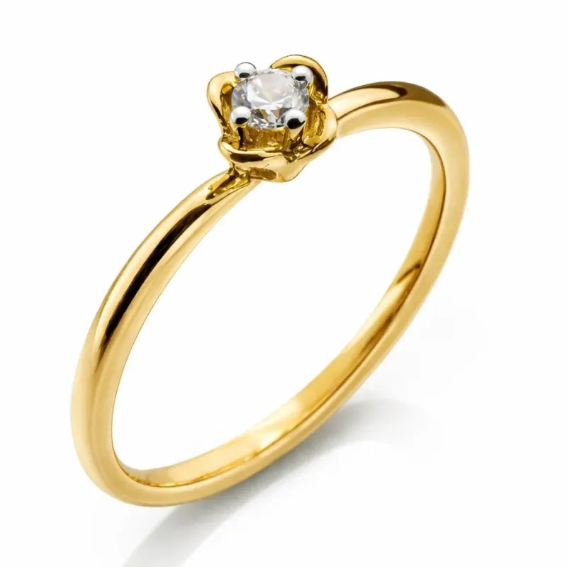 Solitär Ring Rotgold 750 Diamant 0.10 ct.