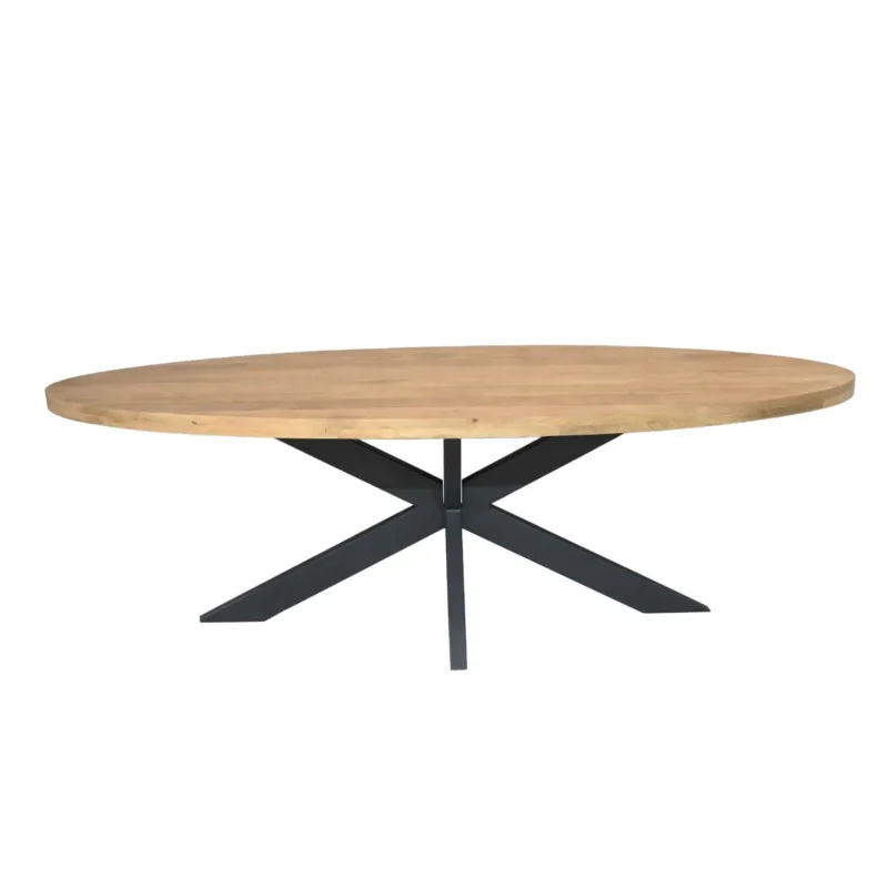 Esszimmertisch – Mangoholz Tischplatte, Metallgestell, Ovale Form – Dakota | Starfurn