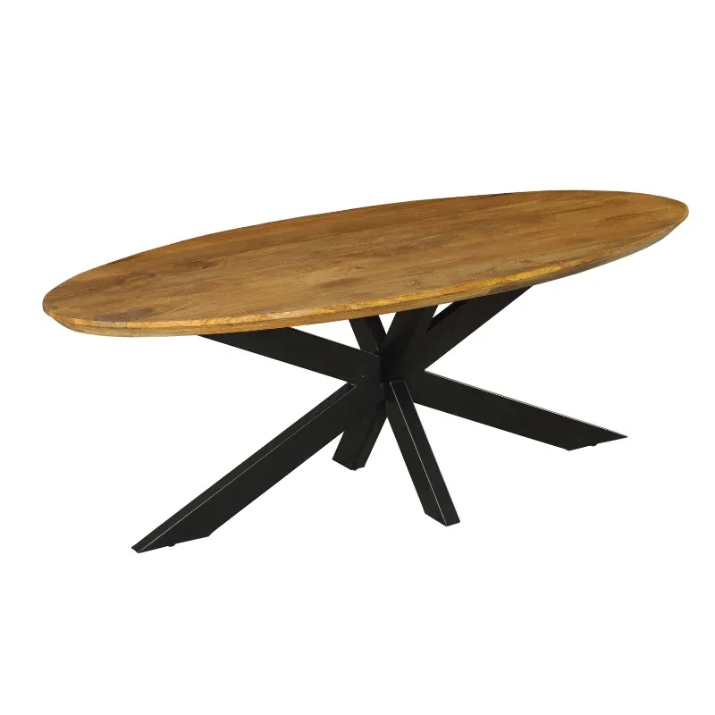 Esszimmertisch - Mangoholz massiv, Ovale Form, Matrix Gestell, 160 cm – Brandy | Starfurn