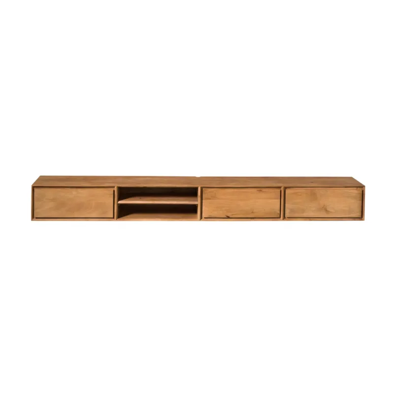 TV-Möbel - Mangoholz Natur, Grifflose Schubladen, Schwebendes Design, 240 cm – Ambiance | Starfurn