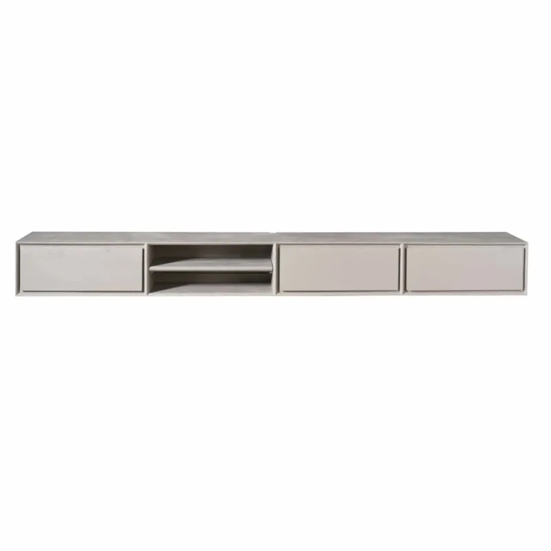 TV-Möbel - Mangoholz Taupe, Grifflose Schubladen, Schwebendes Design, 280 cm – Ambiance | Starfurn