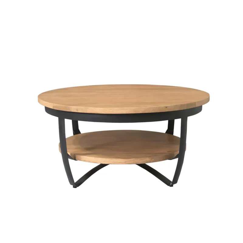 Couchtisch - Mangoholz Hell, Metall Schwarz, Rund Form, 70 cm – Paras | Starfurn