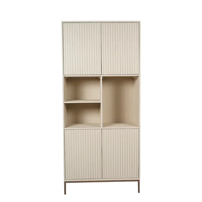 Schrank - Sandfarbenes Mangoholz, Vertikale Lamellenfront, Bronzefarbenes Metallgestell, 90 cm – Madison | Starfurn