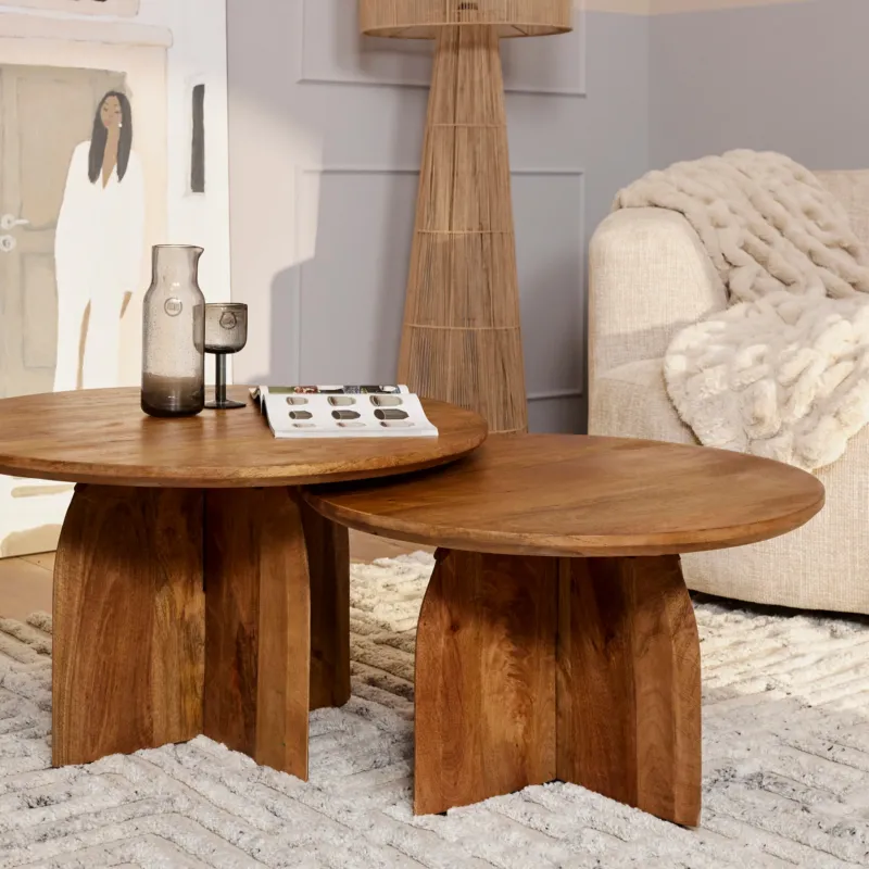Couchtisch - Mangoholz Massiv, Runde Form, Klare Linie, 70 cm – Tense | Starfurn
