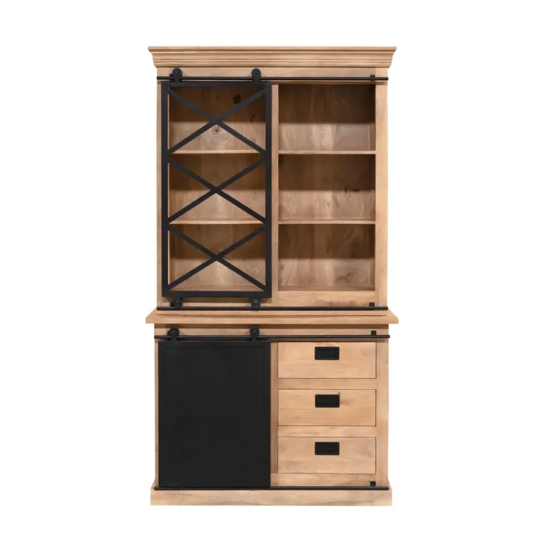 Vitrinenschrank – Mangoholz Korpus, Metallakzente, Natürliche Oberfläche – Fresno | Starfurn