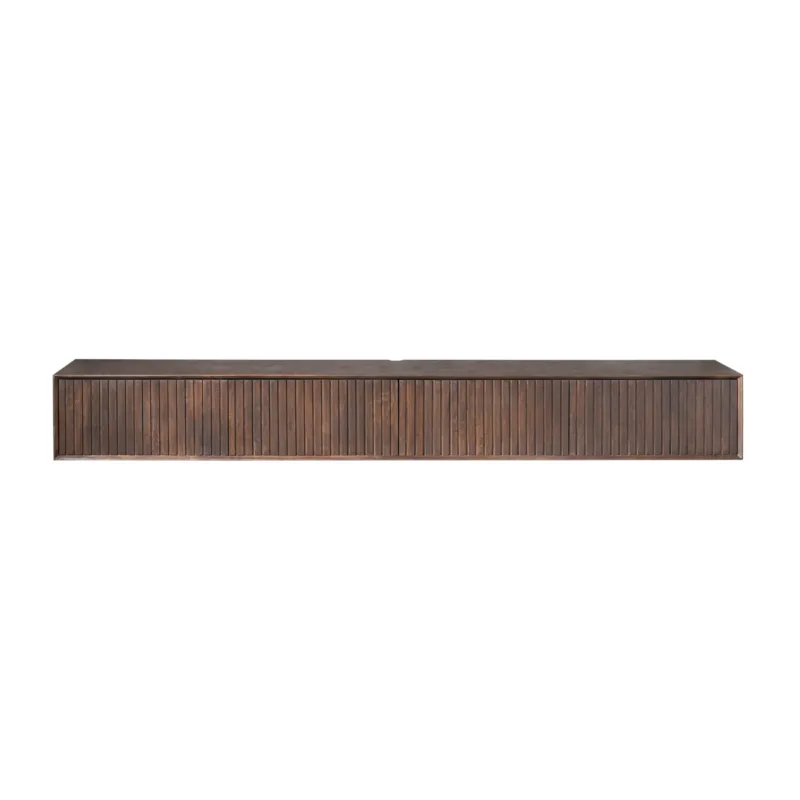 Schwebendes TV-Möbel – Mangoholz, Braune Farbe, Lattenfront – Madison | Starfurn