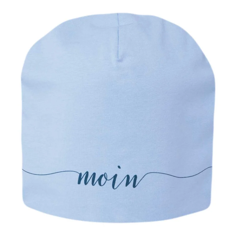 KI-generiertes Bild Stylische Mütze Unisex "Moin" Blau Jersey Stretch Beanie weich dehnbar