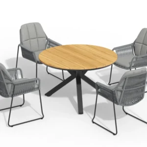 Tierra Outdoor Dining Set Rivera anthrazit – Orbital Teak anthrazit Ø120cm 5-teilig
