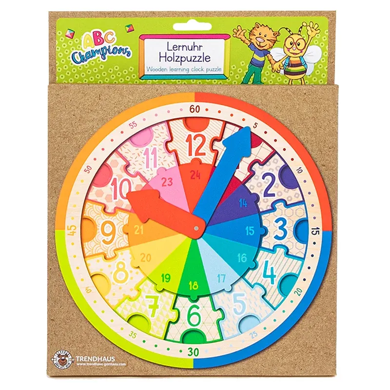 Trendhaus ABC Spaß Lernuhr mit Holzpuzzle