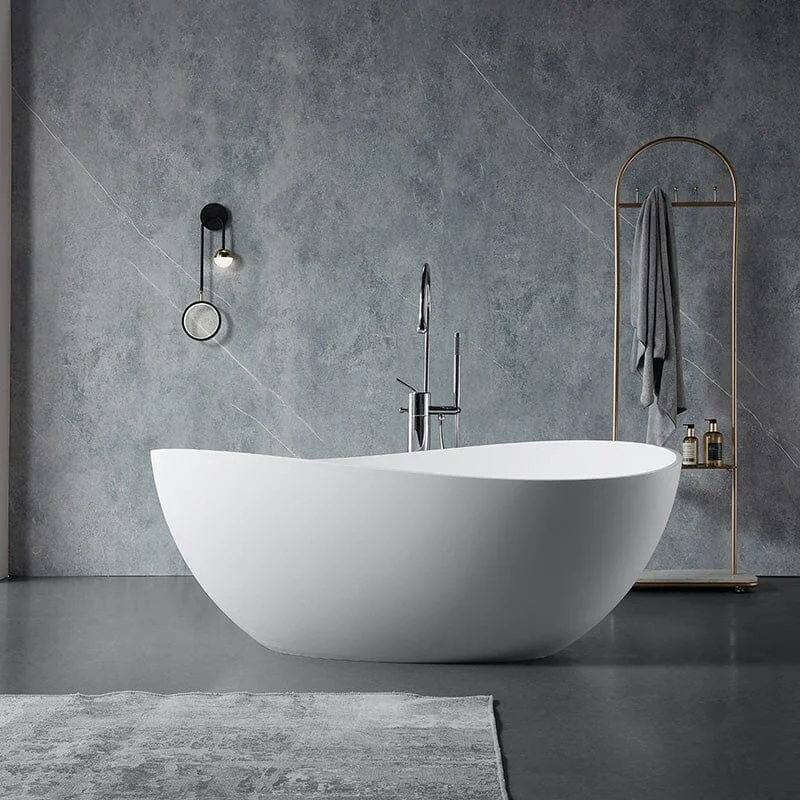 63" Solid Surface Stone Resin Freestanding Soaking Bathtub Wave-shaped