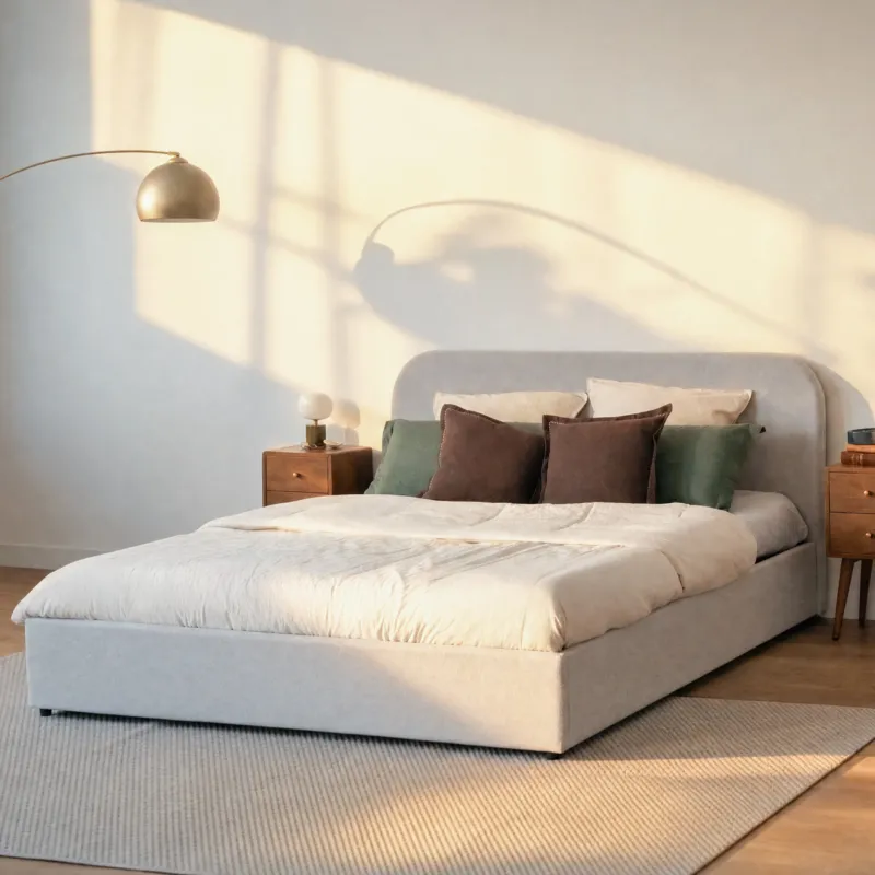 Ambiance lit en tissu gris beige 2 places 160 x 200 cm – Maison Pavane