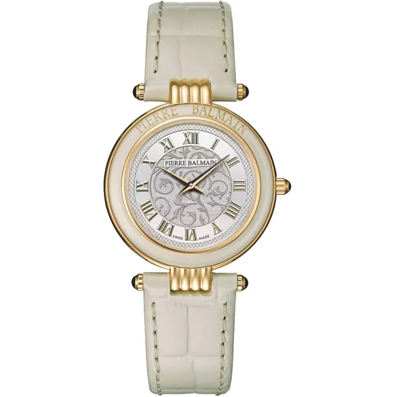 Balmain Haute Elegance Vintage Silber Beige Leder 30mm – B8135.51.12