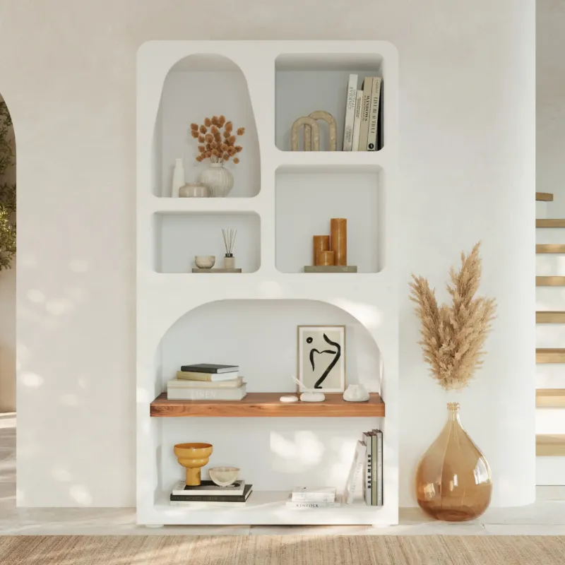 bibliotheque en beton blanc casse style grece