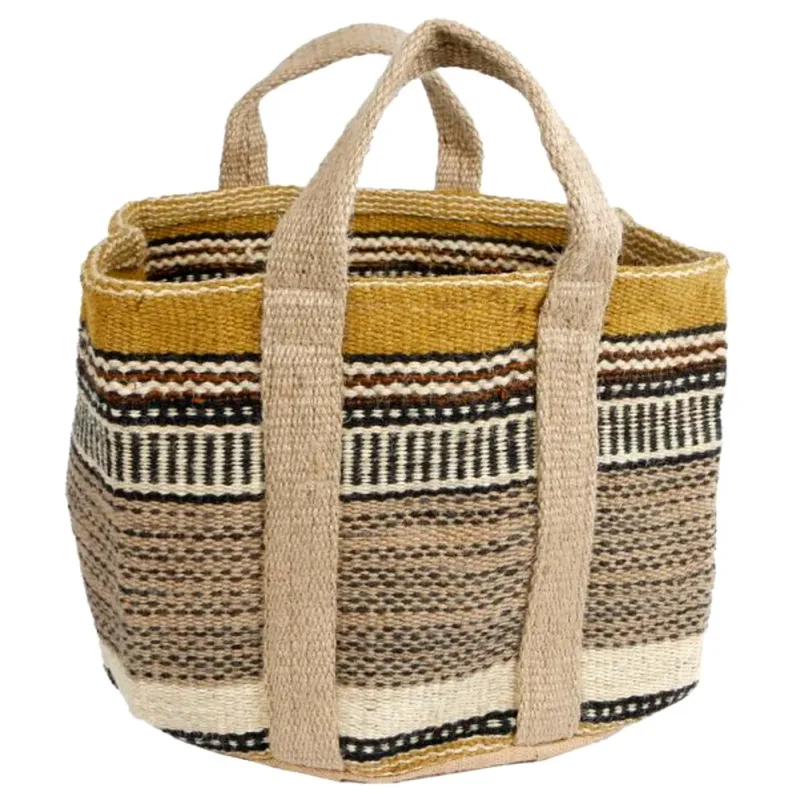 Korb / Tasche Boho Senfgelb Schwarz Beige