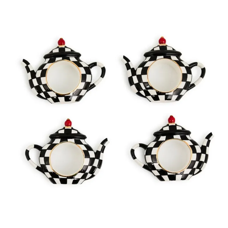 Courtly Check Teapot Napkin Rings, Set of 4 Mackenzie-Childs