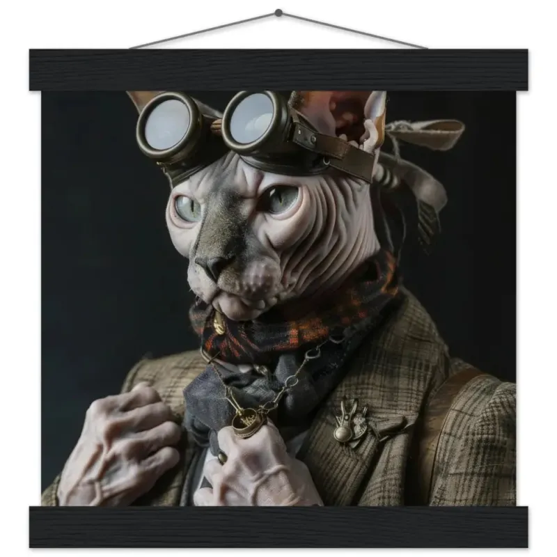 Schulposter - Sphynx-Katze-Motiv, mattes FSC-zertifiziertes Papier, Magnet-Holzleisten aus Kiefernholz, magnetische Holzdübel oben & unten | St Tropez Art
