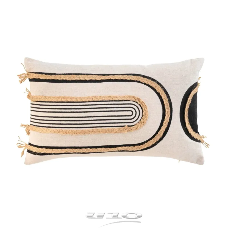 Kissen Beige Schwarz Jute 30 x 50 cm