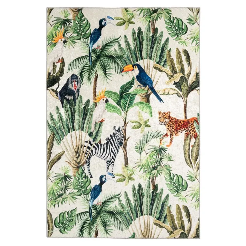 Teppich – Dschungel Motiv, Jacquard Webung, Exotisches Design, 120 x 170 cm - Exus 223 | Kayoom