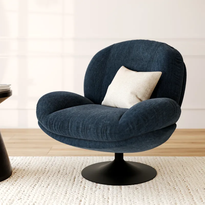Fauteuil en velours bleu marine bleu foncé Ricci