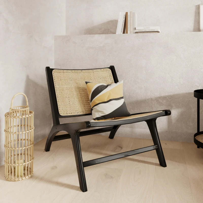 fauteuil kilka en teck noir et tressage cannage focus