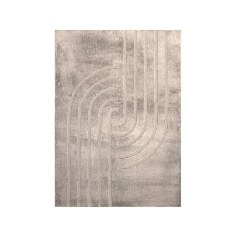 Teppich – Kurzflor Design, Geprägtes Linienmuster, Taupe Farbton, 160 x 230 cm - Peace 725 | Kayoom