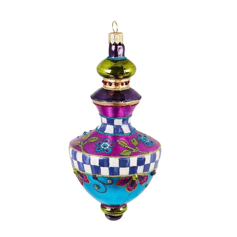Floral Hourglass Drop Glass Ornament MacKenzie-Childs