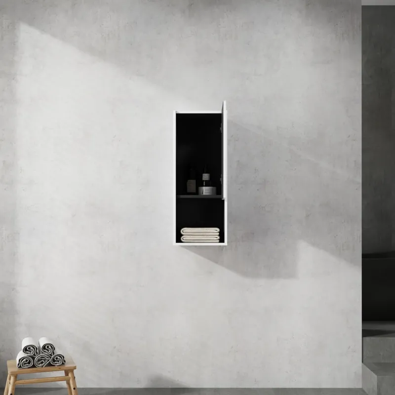 front view of 12 inch White Bathroom Wall Cabinet with Soft Close Door and Open Shelf
