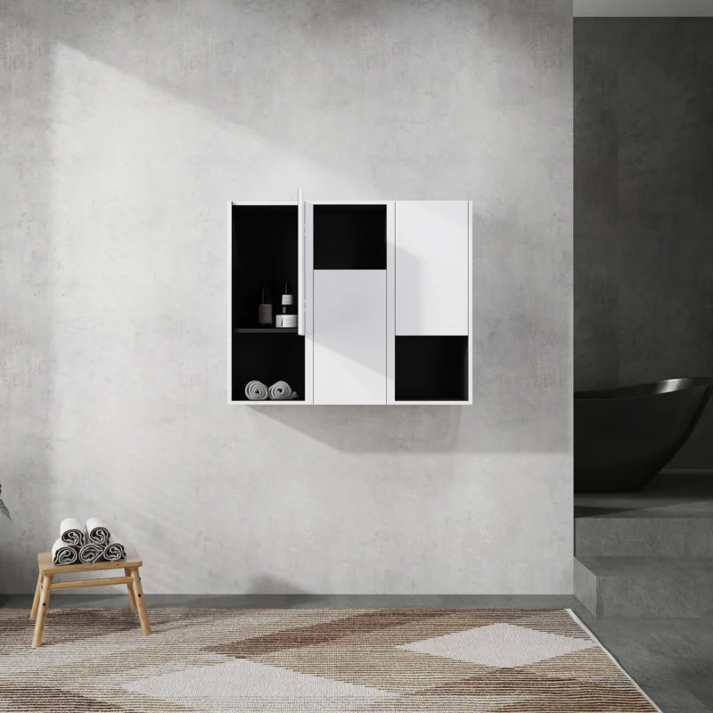 front view of 36 inch White Bathroom Wall Cabinet with Soft Close Doors and Open Shelves