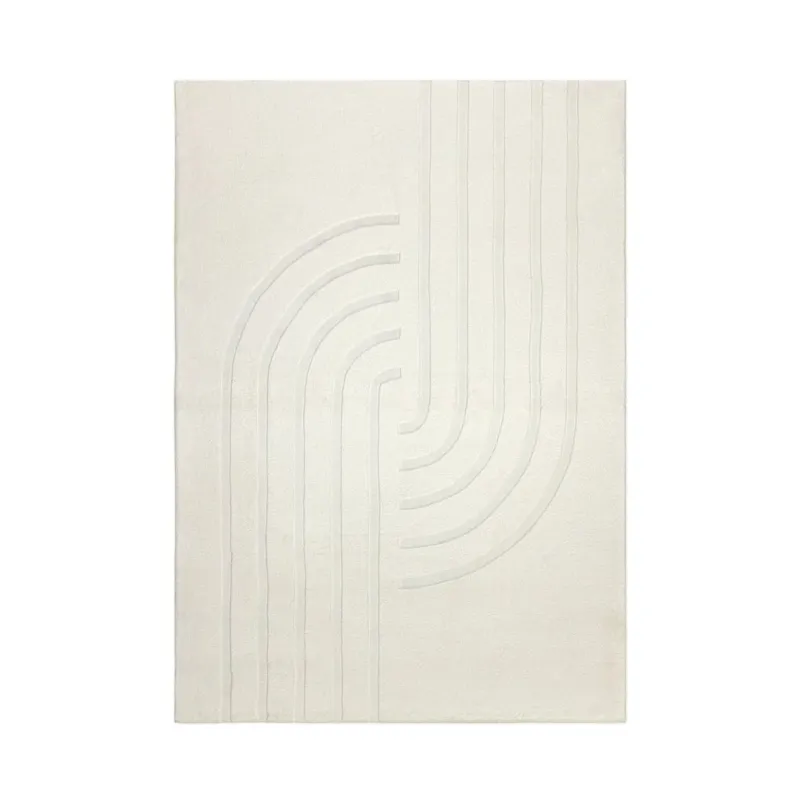 Teppich – Kurzflor Design, Geprägtes Linienmuster, Creme Farbton, 160 x 230 cm - Peace 725 | Kayoom