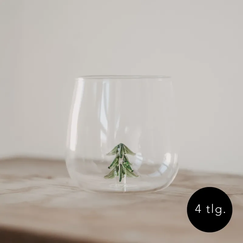 Trinkglas mit Tannenbaumfigur im Glasboden, 4er-Set – festliches Glas für Weihnachten und stilvolle Winter-Getränke.