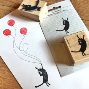 Holzstempel, Motiv: Katze Friedegunde-auf 2 pfoten stehend, sich reckend