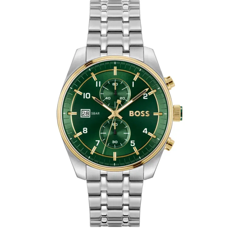 Hugo Boss Skytraveller Chronograph Silbrig / Grün Herrenuhr - 1514195