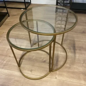 2er Set Beistelltische Gold runder Beistelltisch, Durchmesser 40-50 cm