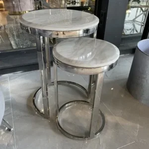 2er Set Beistelltisch Silber, runder Beistelltisch Silber, Durchmesser 40 cm