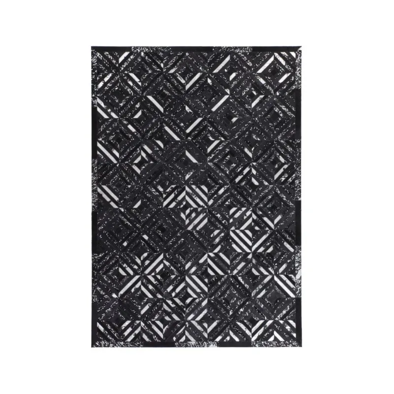 Lederteppich – Echtes Leder, Silberne Applikationen, Diamant Muster, 160 x 230 cm - Spark 410 | Kayoom