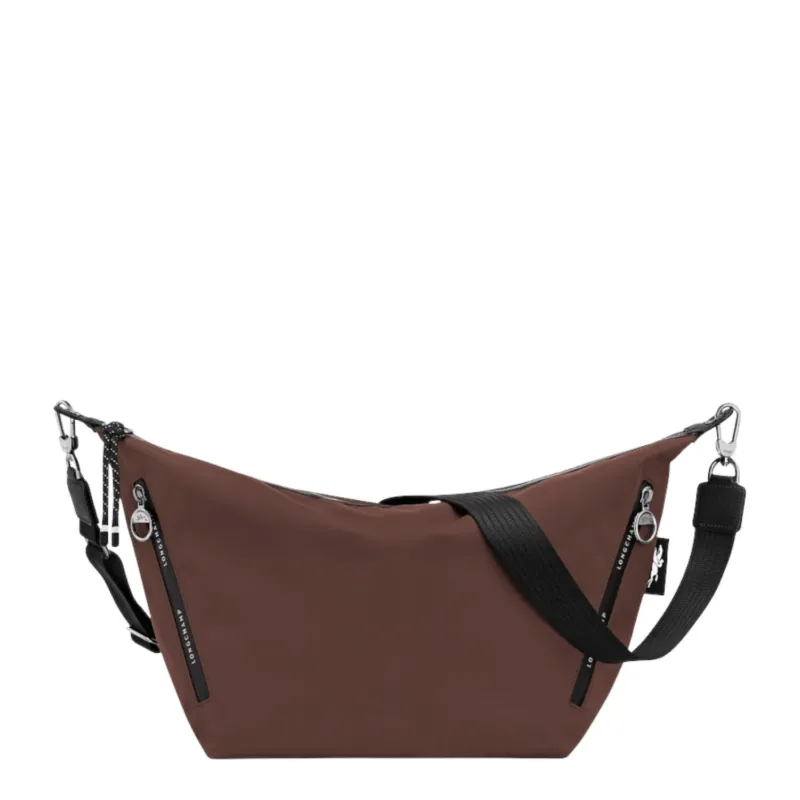 Lieblingstasche Le Pliage Energy M brown crossbody bag with black adjustable strap and silver zipper details