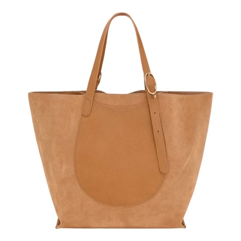 Lieblingstasche tan suede and leather XL tote bag with buckle detail
