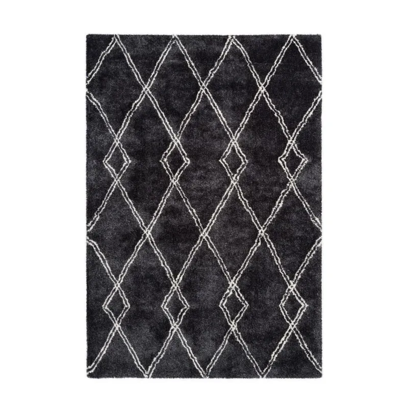 Teppich – Anthrazit Farbe, Retro Muster, Weicher Hochflor, 230 cm - Orlando 125 | Kayoom