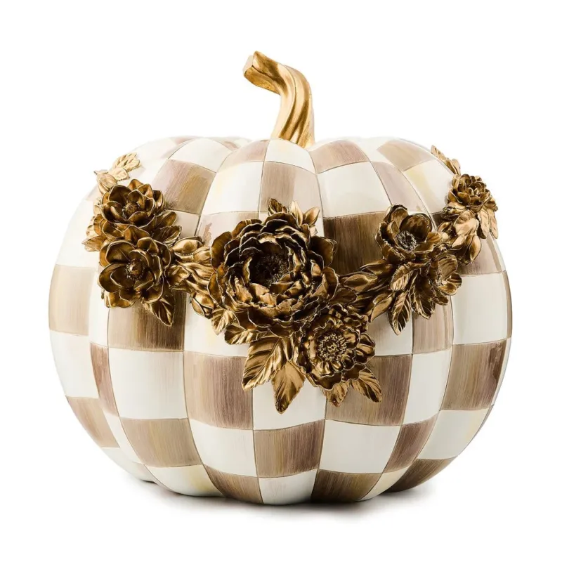 Mocha Check Floral Garland Pumpkin by MacKenzie-Childs