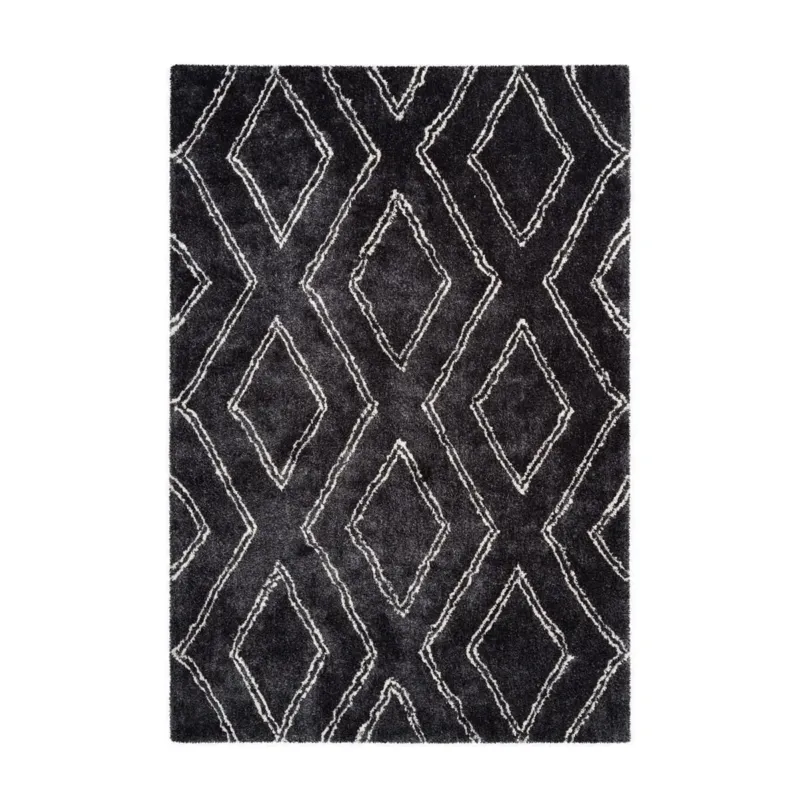 Teppich – Hochflor Design, Doppelrauten Muster, Anthrazit Farbton, 120 x 170 cm - Orlando 225 | Kayoom