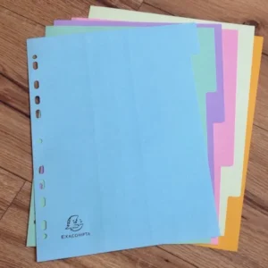 5-teiliges Register aus pastellfarbenem Recyclingpapier (pastellblau, -grün, gelb, -rosa, -lila)