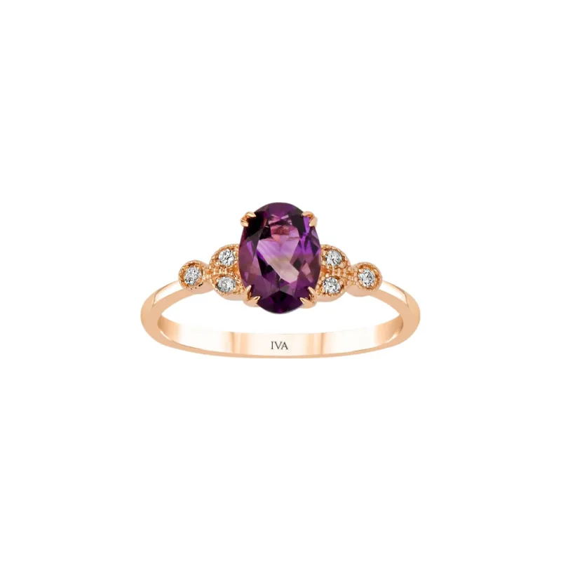 Roségold Diamantring mit Amethyst 0.72 ct in 585 oder 750 Gold
