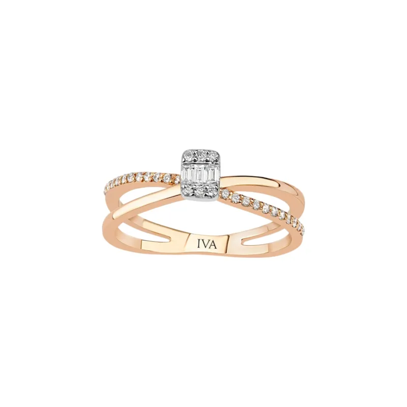 Roségold Diamantring mit Baguette 0.15 ct in 585 oder 750 Gold