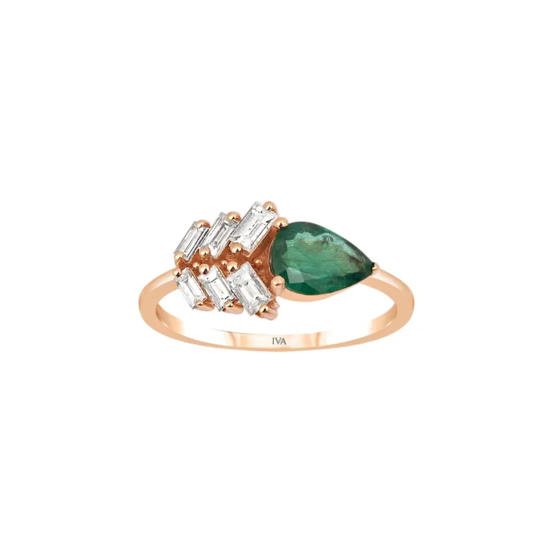 Roségold Diamantring mit Smaragd 0.89 ct in 585 oder 750 Gold