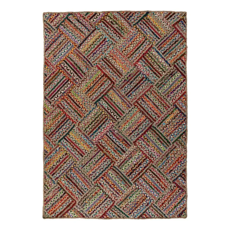 Teppich – Reine Baumwolle, Kurzflor Struktur, Bunte Optik, 170 cm - Tulum 355 | Kayoom